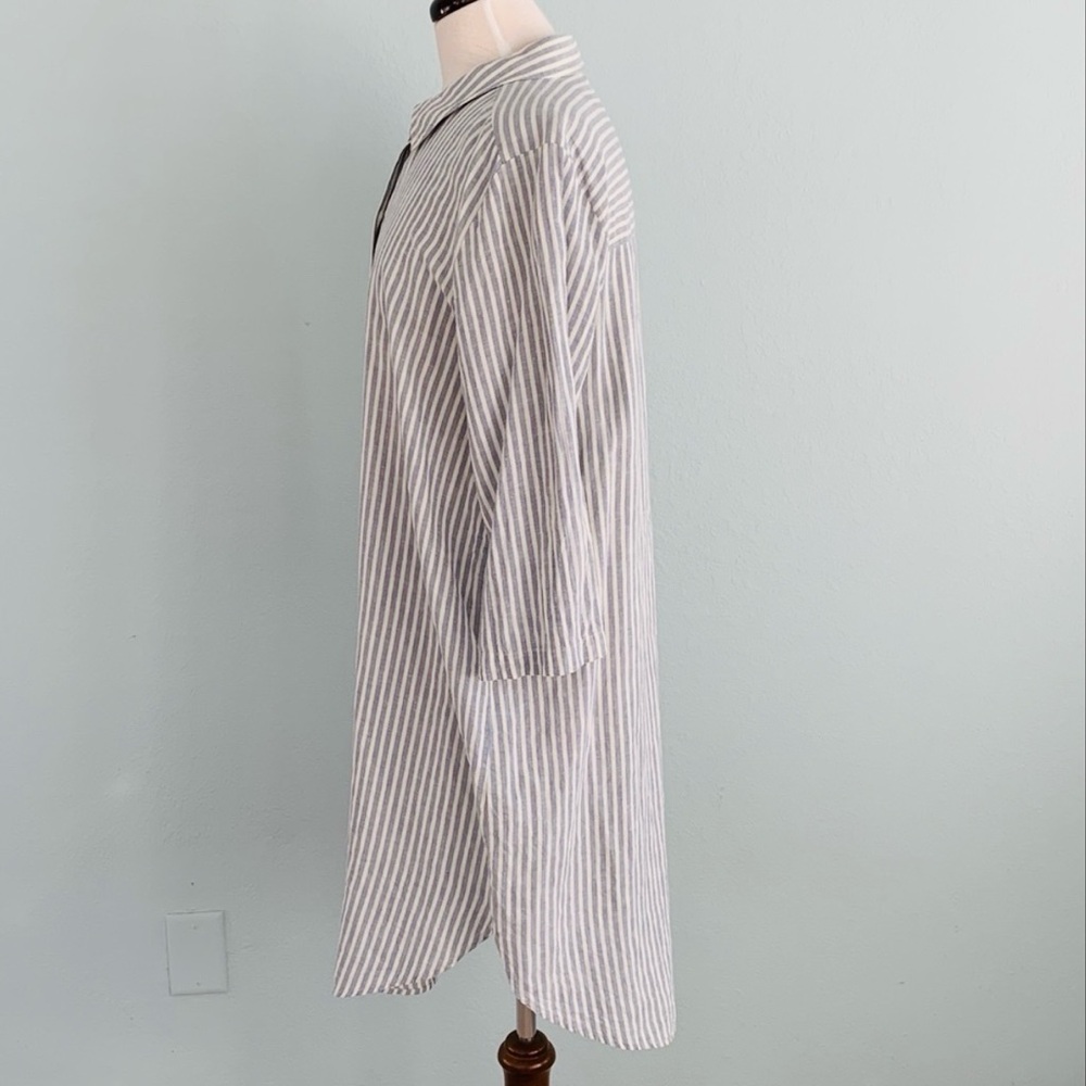 Eileen Fisher Chambray Hemp Cotton Stripe Shirt Dress - Picture 11 of 15